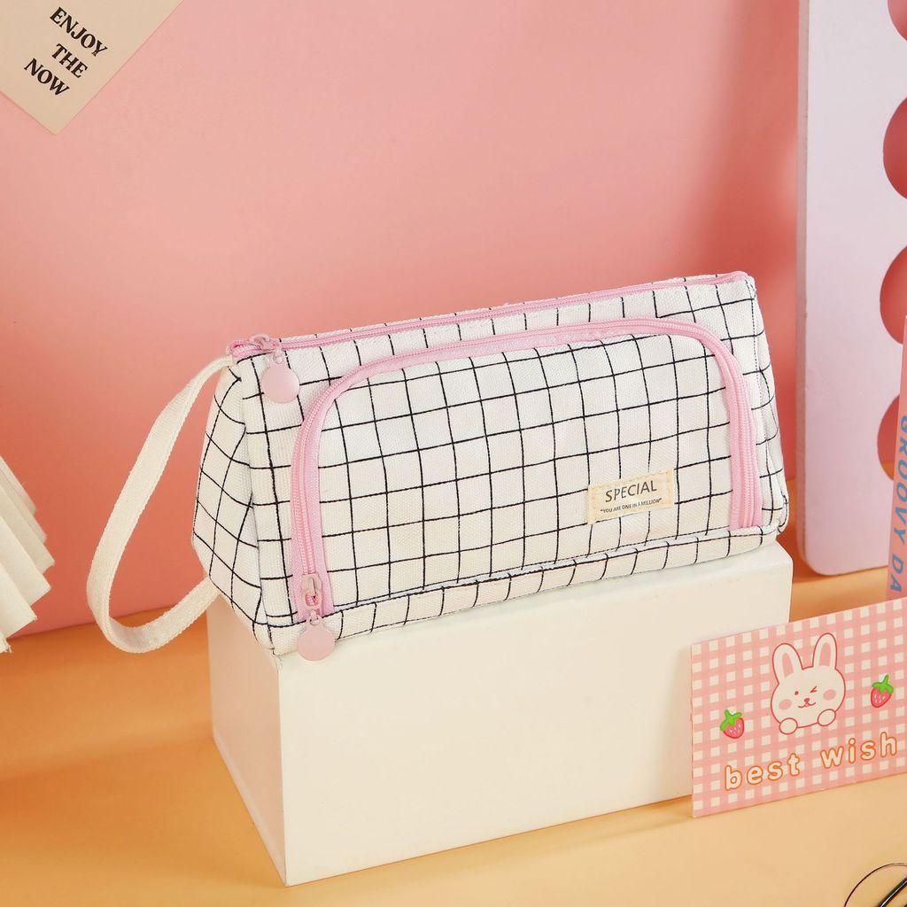 Canvas Triangle Pen Case With Multi Functional Storage For Students And Office Use