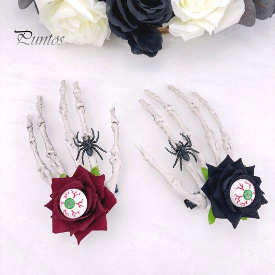 Halloween Skeleton Hand Hairpin Rose Flower Spider Hair Clips Skull Eyeball Day of The Dead Headwear Cosplay Accessory Party Decor