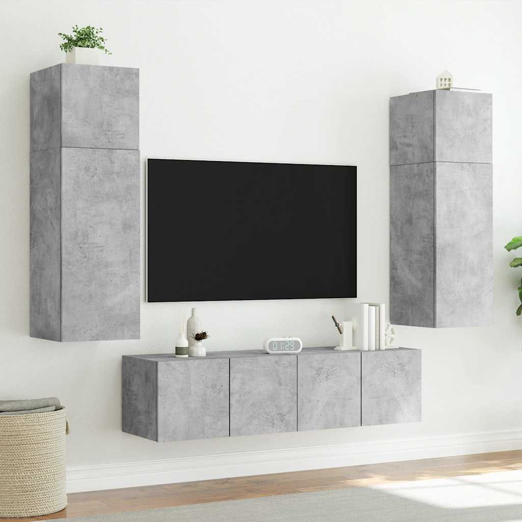 Vidaxl Ścienna Szafka Tv Z Led, Szarość Betonu, 80X35X31 Cm