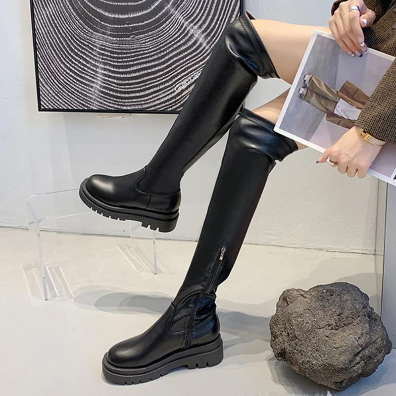 Modedesign Rutschfeste Sohle Bequeme Klobige Absätze Mode Stilvoll Freizeit Cool Winter Über Knie Hohe Stiefel Schuhe Frauen