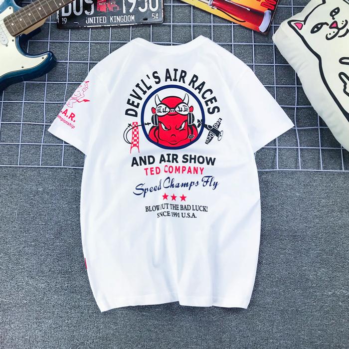 

Japanese Trendy Brand Lucky Ghost Little Devil Pilot American Retro Locomotive Pure Cotton Short-sleeved T-shirt Men and Women 3XL