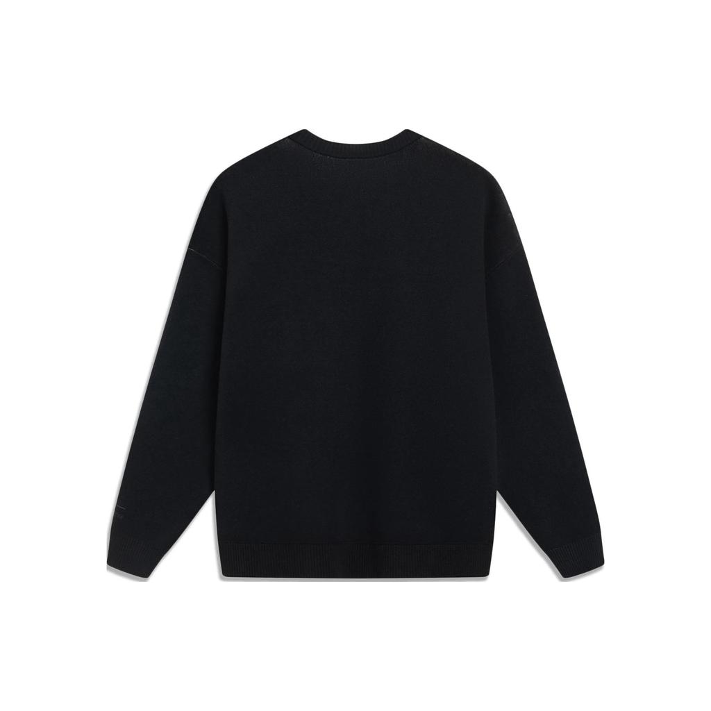 Li Ning Skateboard Series Musterbedruckter Pullover Langarm Strickoberteil Herren Oberteile Schwarz AMBT035-1