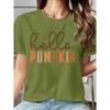 Brown-orange gradient hello PUMPKIN Autumn Vintage Handwritten English Print Short Sleeve T Women's T-shirt Soft and skin-friendly round-neck short