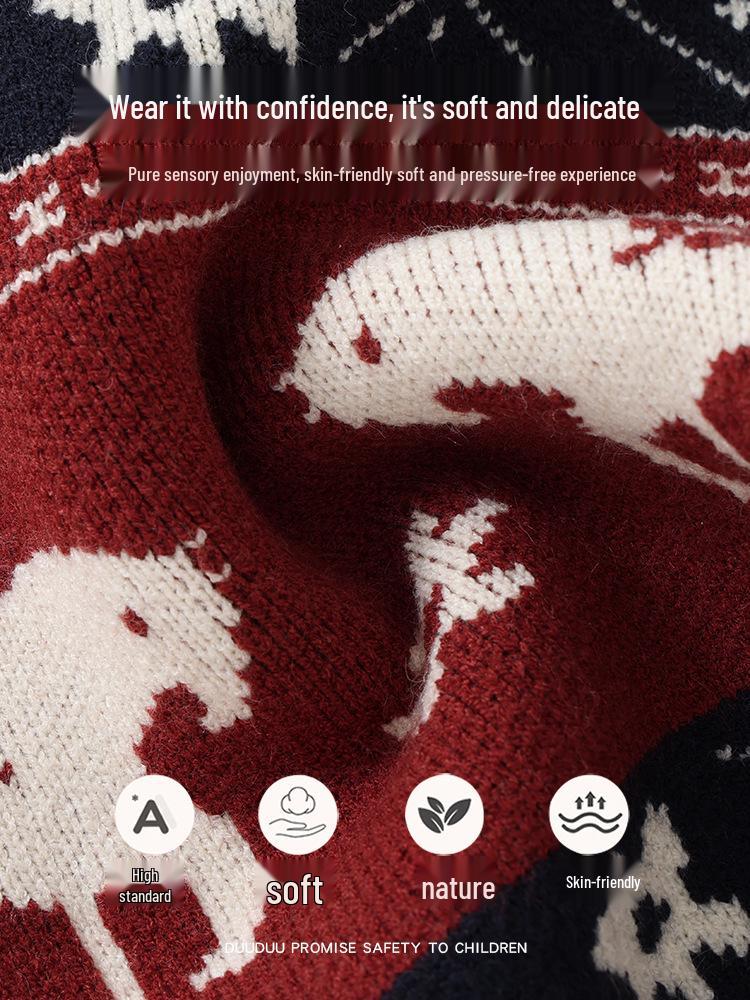 DUUDUU 2025 Kids' Winter Knit Cardigan - Thick & Cozy Red Sweater