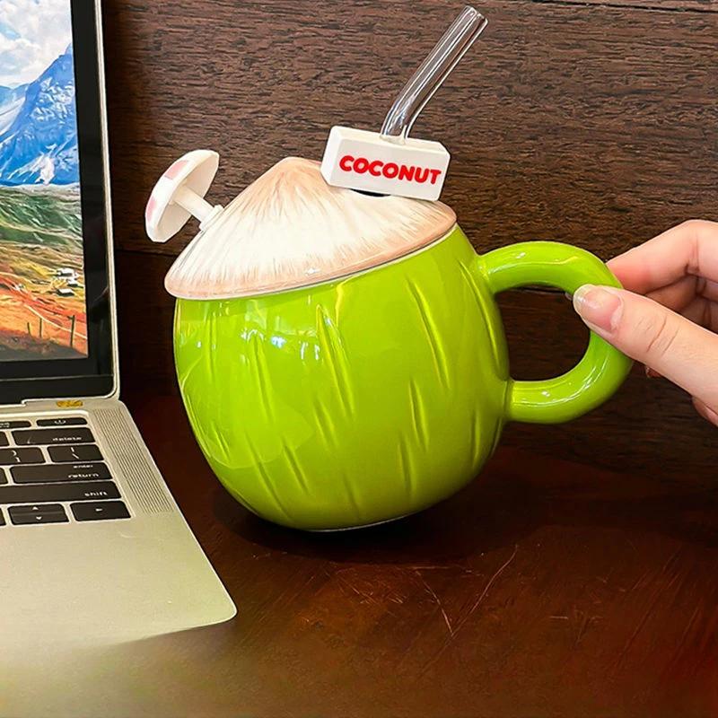 

Кружка из кокоса, креативная летняя девушка, сердце, высокая красота, симпатичные керамические чашки, большая емкость с крышкой, стакан для воды, посуда для питья 430ML