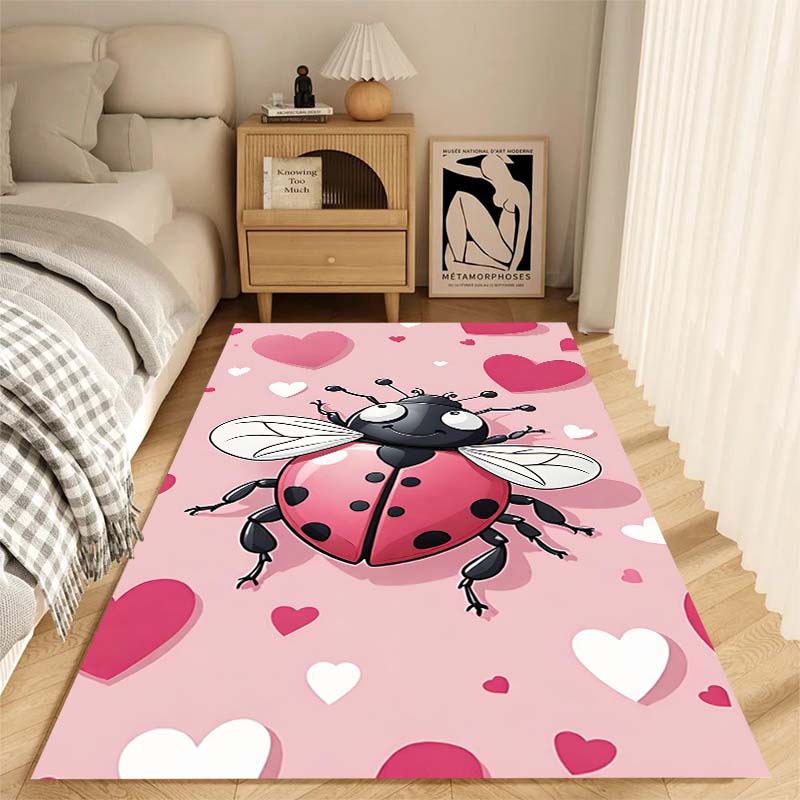 Niedlicher Cartoon Marienkäfer Druck Teppich, Geeignet für Wohnzimmer, Schlafzimmer, Sofa, Couchtisch, Boden und Als Luxusgeschenk.
