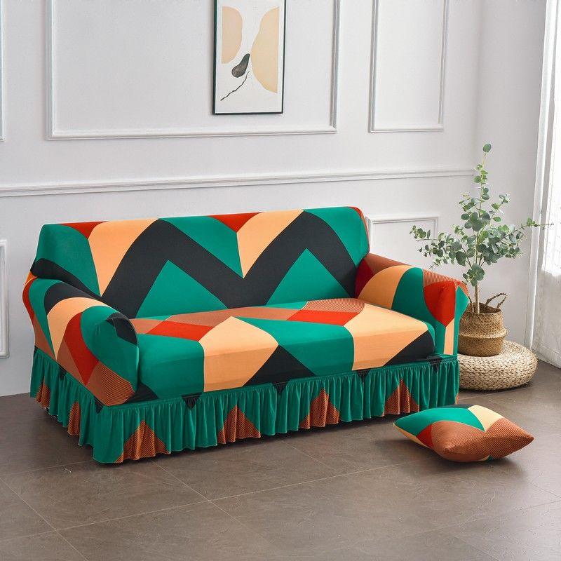 Classic Elastic Printed Sofa Slipcover with Skirt - Universal Furniture Protector for Armchair, Loveseat, 3-Seater, 4-Seater, and Sectional Sofas