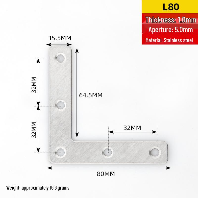 Stainless Steel 90° L-Shaped Right Angle Corner Bracket Connector