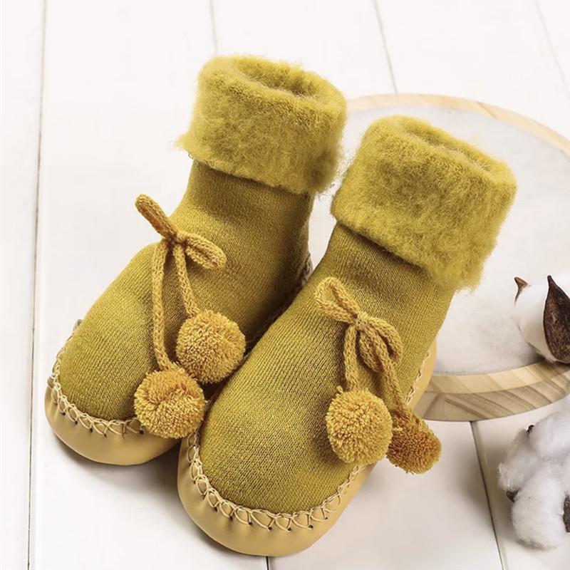 

Носки-тапочки детские толстые бархатные теплые туфли для малышей нескользящие детские туфли и носки 12/6-12M жёлтый