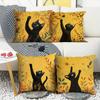 4pcs Black Cat Leaf Pattern Digital Printing Pillow Cover Short Plush Suitable Living Rooms Bedrooms Sofas Throw Cushion Cover