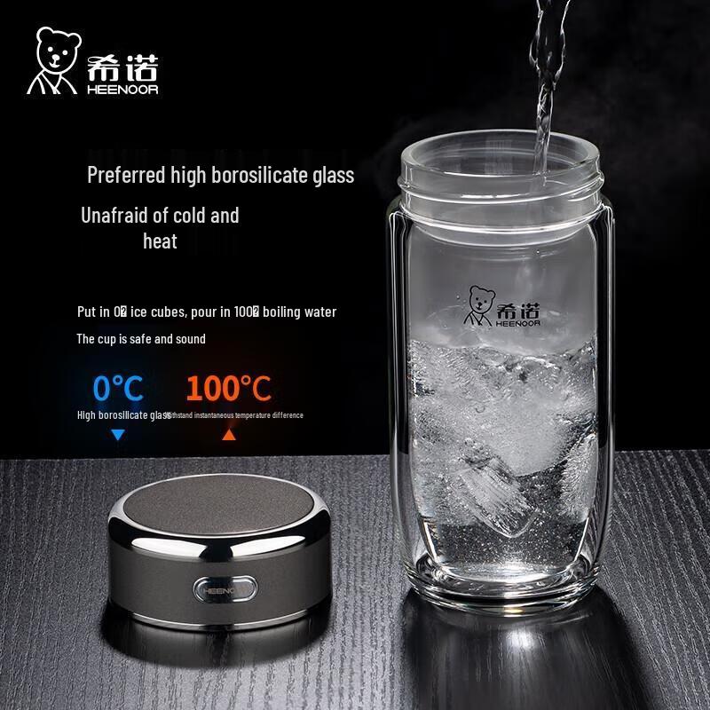 HEENOOR Double-Layer Portable Tea Infuser Glass Cup