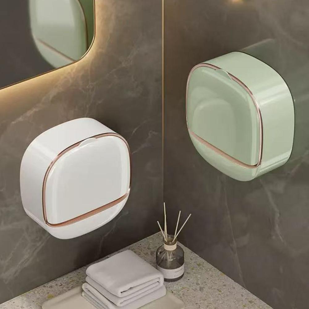 1pcs soap holder box Wall Mounted Soap Dispenser with Lid Hassle-Free No Drilling Drain Rack, Space-Saving Storage box for Modern Bathrooms