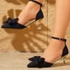 Fashion Elegant Bowtie Decor High Heel Sandals for Women Plus Size Cotton Pointed Toe Party Shoes Autumn Ankle Buckle Thin Heels Sandals