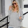 Fashion Women's Striped Hooded Autumn Sweatshirt Loose Casual Hooded Sweatshirt
