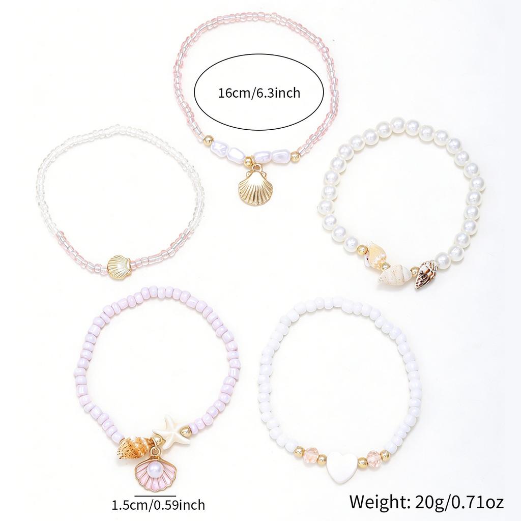 Ocean Wind Vacation Couple Bracelet Set Starfish Shell Bracelet Bohemian Pearl Stacked Bracelet