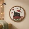 Cute Animal Wall Art Christmas Black Cat Decor, Layered Wooden Hanging Sign, Round 2D Creative Layout Flat Decoration for Living Room Bedroom And Hall