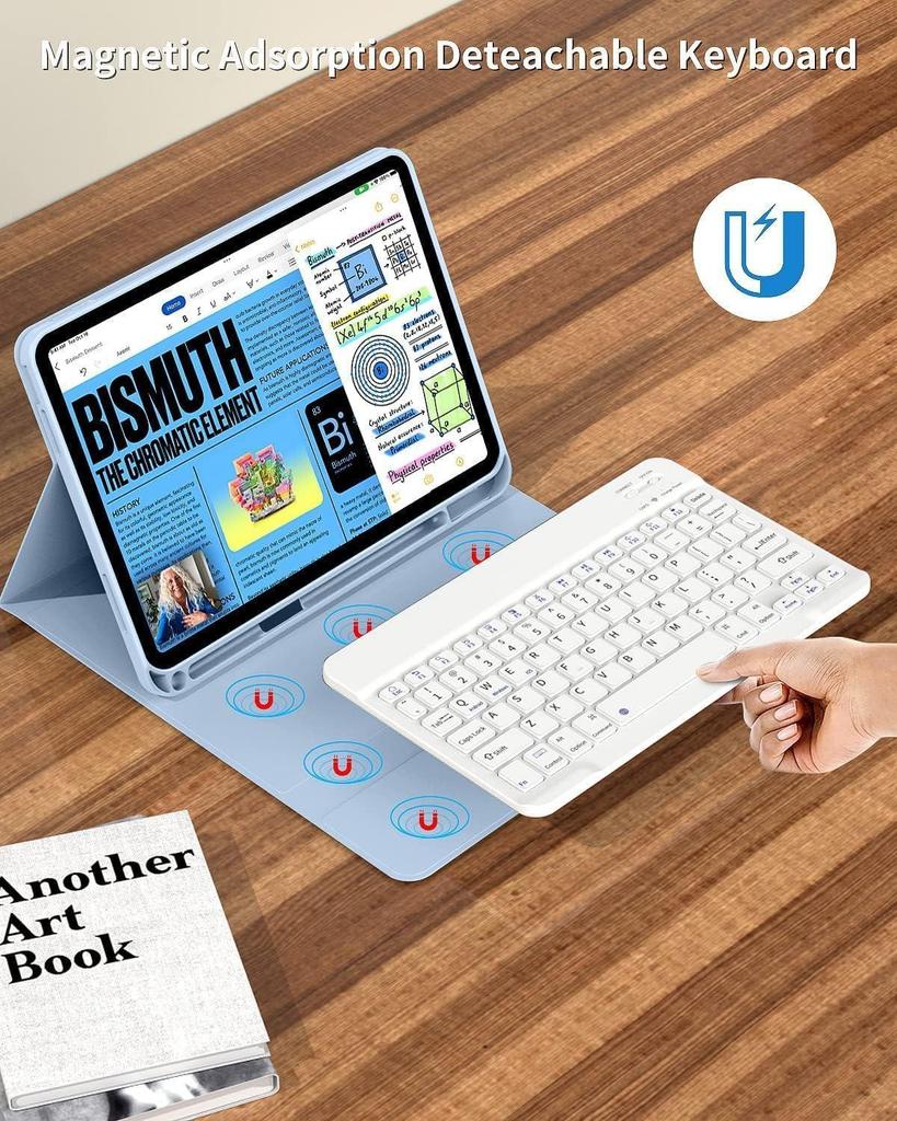 iPad Air 11 10th Gen Leather Keyboard Case with Magnetic Detachable Cover & Pen Slot