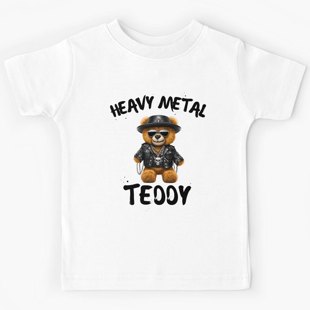 Heavy Metal Teddy Bear in Leather - Fun Metalhead Gift Kids T-Shirt 100