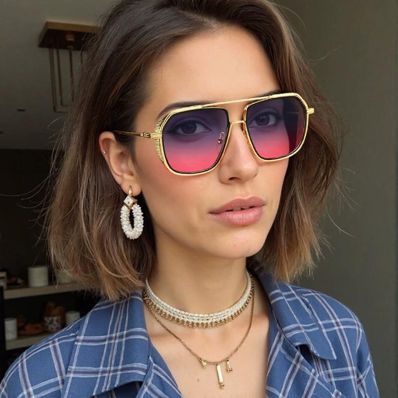 Fashion Square Sunglasses Women And Men Vintage Luxury Brand Design Double Bridge Pilot Sun Glasses Ladies Driving Shades UV400