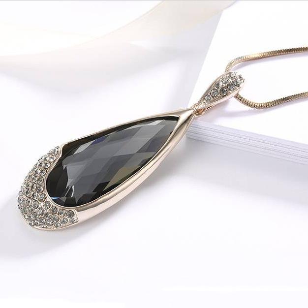 Crystal Sweater Chain Autumn And Winter Versatile Long Big Water Drop Necklace Women'S Clothes Accessories