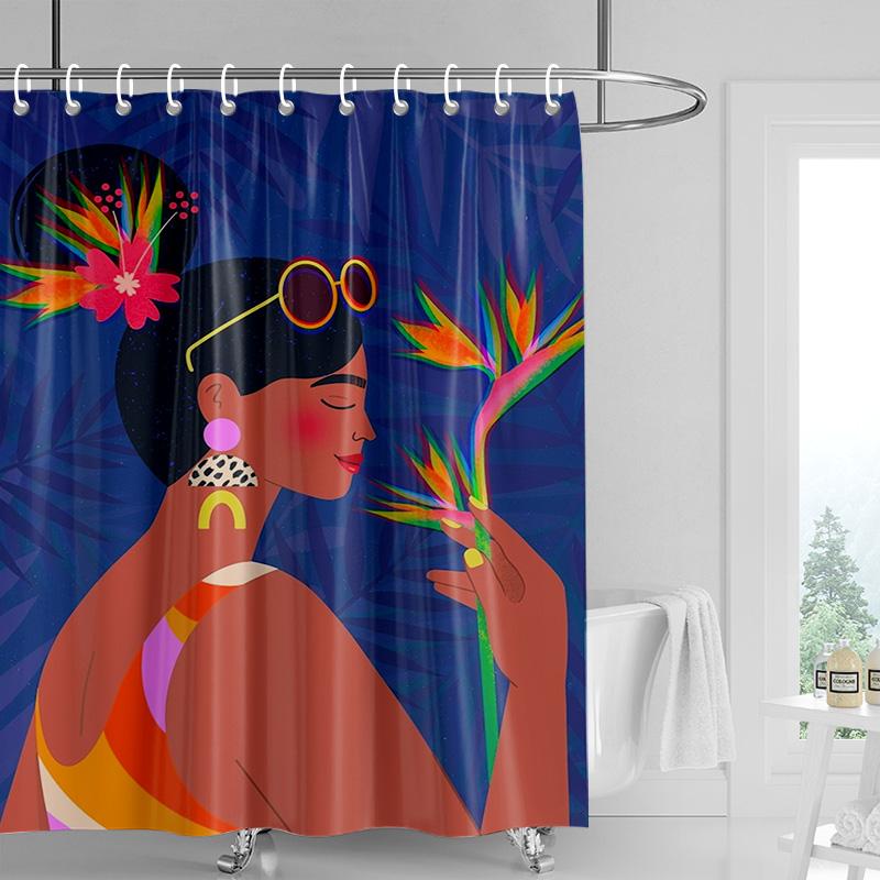 Nordic Minimalist Figure Illustration Shower Curtain Hotel Homestay Bathroom Partition Curtain Waterproof and Moisture-proof
