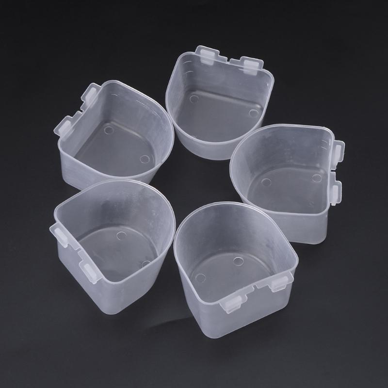 5 Pieces Bird Feeding Cups Plastic Bowls Cage Hanging Dish for Finch Canary
