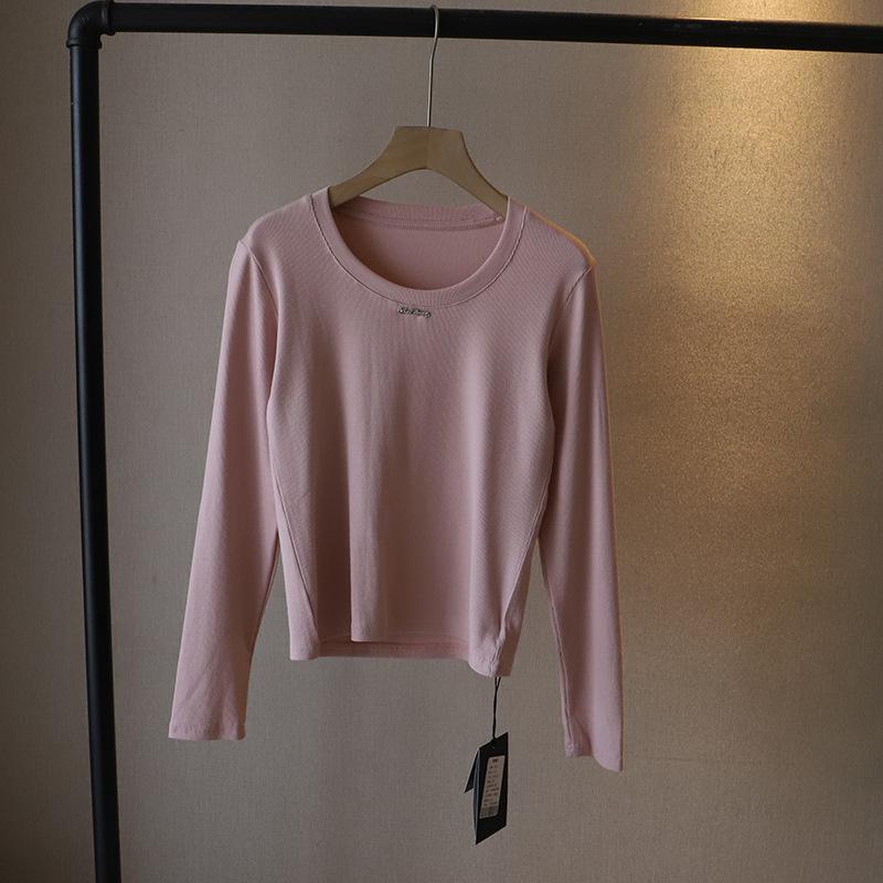 Bi Zheng 2025 Spring Korean Style Slim Fit Women's Long Sleeve Solid Color T-shirt (Model 3306)