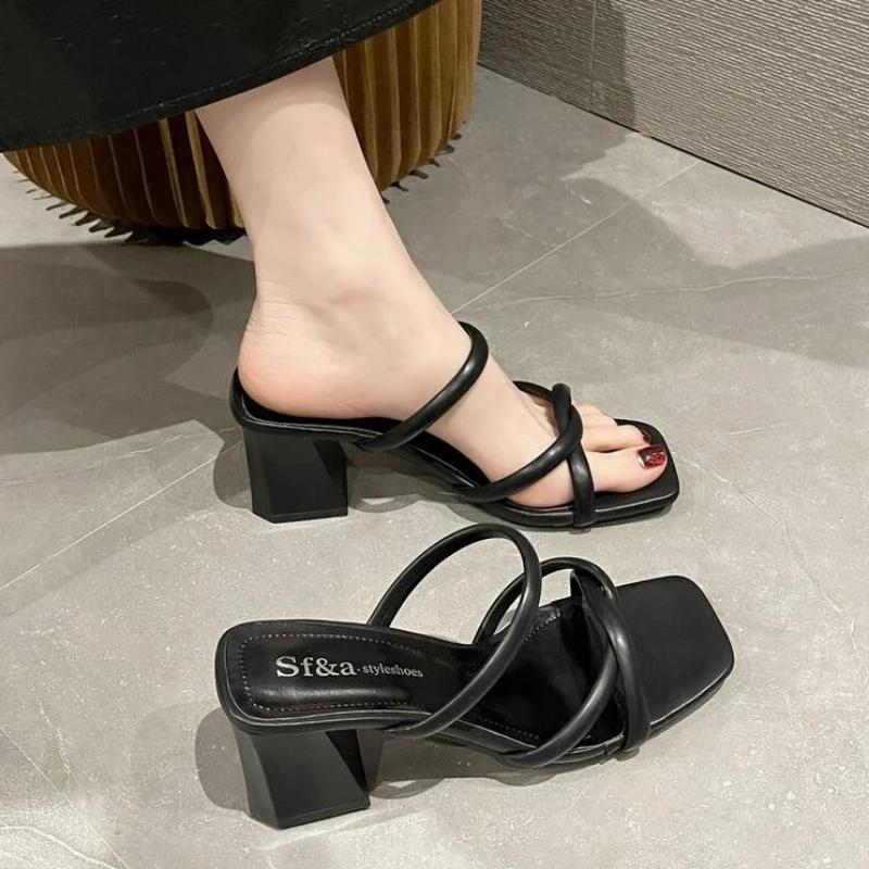 Fashion Designer Summer Pumps Slippers Sandals Shoes Women Luxury High Heels Square Toe Sandal Lady Shoes Heels Women