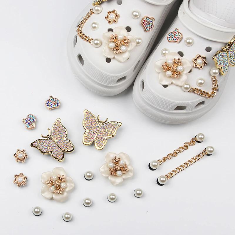 

Crystal Butterfly Clogs Detachable Buckle Accessories Women Fashion Pearls Flowers Shoes Charms Decoration Sets for Garden Shoes