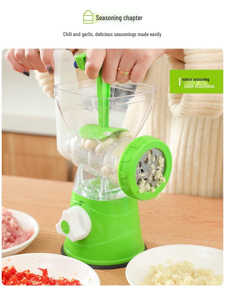 Manual Kitchen Tool: Hand-Cranked Meat Grinder, Vegetable Cutter, Sausage Stuffer, and Garlic Press.