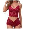 European & American Style Sexy Three-Piece Lace Lingerie Set with See-Through Suspender.