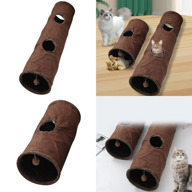 Collapsible Cat Tunnel Toy with Dangling Toy Playtube Crinkle Plush Foldable Tunnel for Indoor Kitten Rabbit