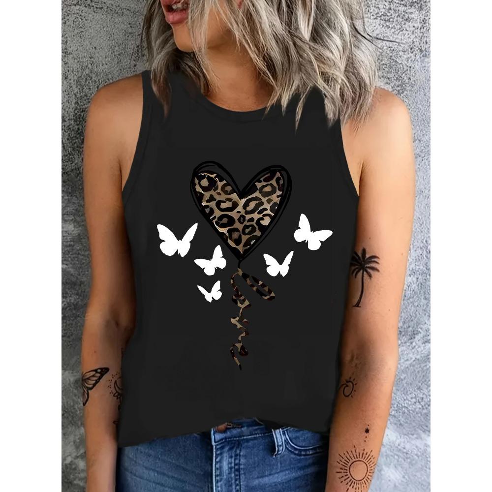 Printed T-shirt, Tank Top, Pattern Tank Top, Women's Sleeveless Round Neck