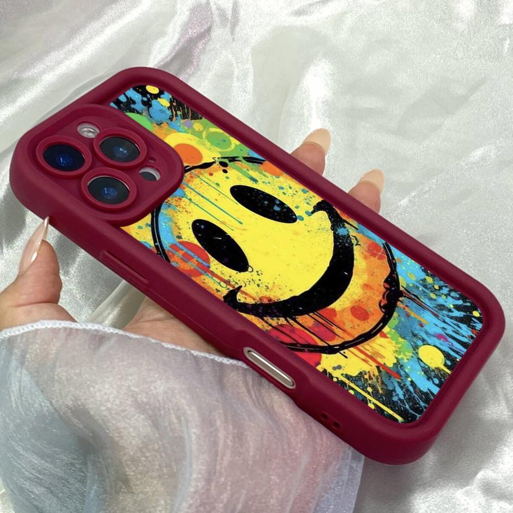 JT267 Graffiti Großes Smiley-Gesicht für iPhone 17 16 15 14 13 Pro Max Samsung S26 S25 Ultra A17 A16 A07 A56 A36 A06 Xiaomi 15T Redmi 15c Note 14 Weiche Hülle