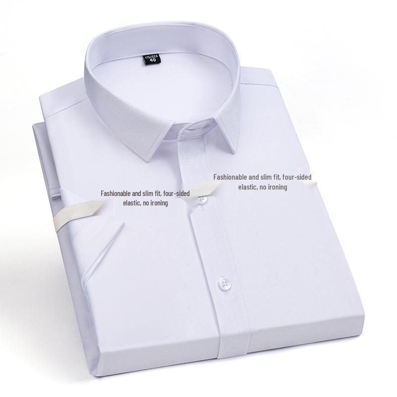 2025 Men's Stretch Short-Sleeve Business Shirt, Solid Color, Formal Interview/ Casual, Iron-Free