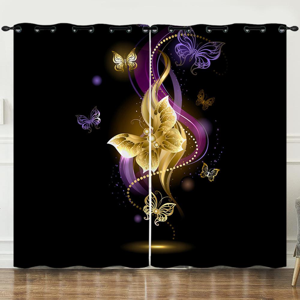 Gold Advanced Engraving Flower Pattern Digital Printing Curtain Blackout Punching Can Be