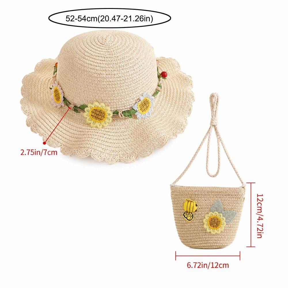 Sweet Kids Sun Straw Hat Sunflower Bee Toddler Outdoor Sun Hat Sun Protection Hat Bag  for Girls