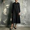 European and American autumn and winter temperament dress women, round neck button decorative zipper long sleeve loose dress