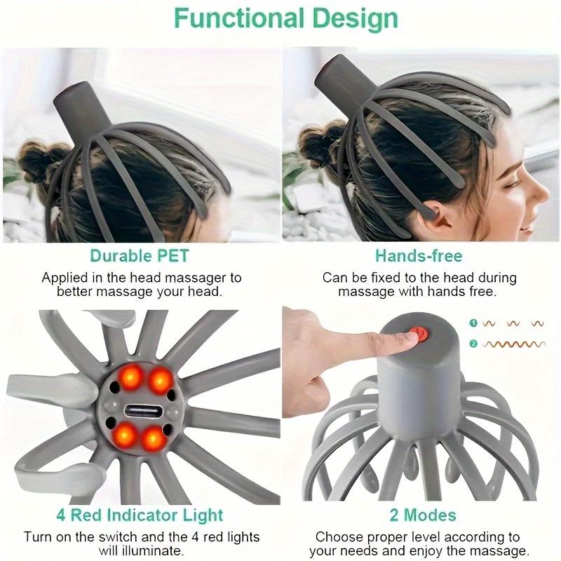 1pc Electric Octopus Claw Scalp Massager - 3 Vibration Levels, USB-LiPo Rechargeable, TPE, Universal Fit - Ideal Family Gift