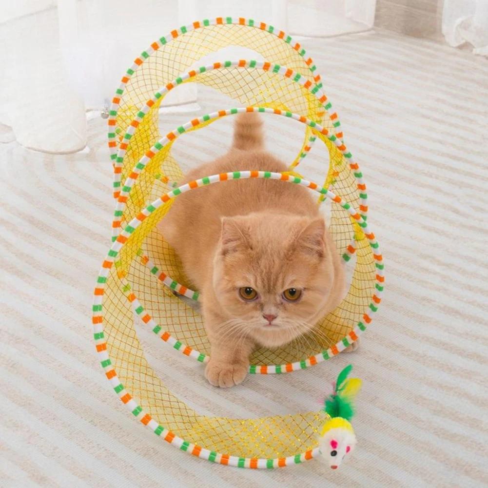 Folded Cat Tunnel S Type Cats Tunnel Spring Toy Mouse Tunnel with Balls and Crinkle Cat Outdoor Cat Toys for Kitten Interactive
