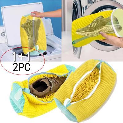 2PCS Saco de Lavagem de Sapatos de Algodão Fibras Fofas Fácil de Remover Sujeira Sacos de Lavagem Anti-Deformação Sapatos Organizador de Roupas