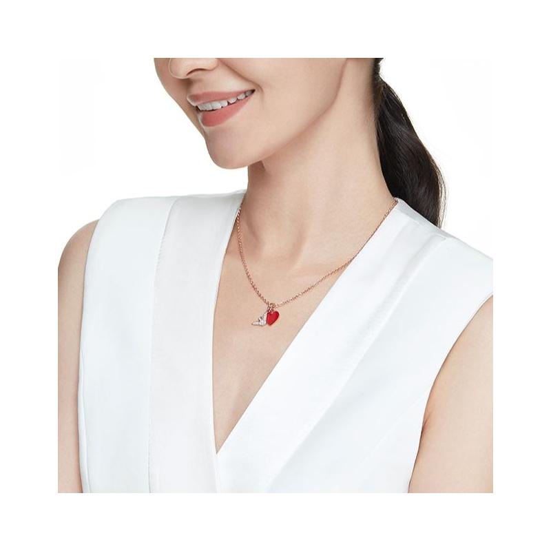 Emporio Armani  necklace  Red Love Diamond Eagle Logo Clavicle Chain Red love heart with diamond eagle logo F basic packaging-brand original box