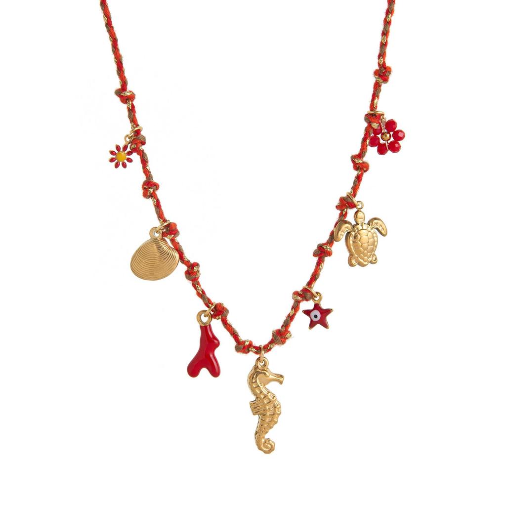 Personalized DIY Knot Rope Chain Lotus Feather Pendant Necklace with Color Retention Sun Wheel