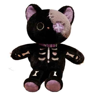 39cm Cartoon Skeleton Cat Plush Toy Black White Face Glow-In-The-Dark Cat Plush Toy Fun Features Plush Throw Pillow
