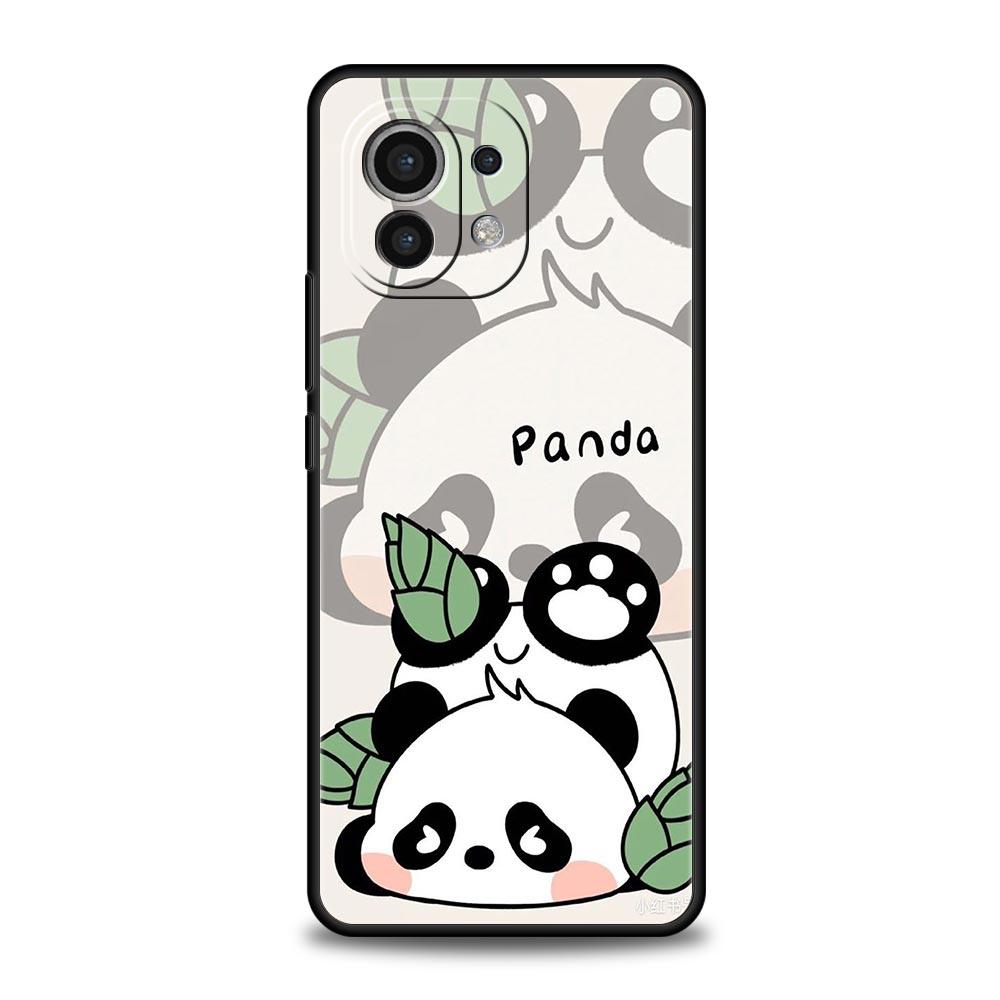 Phone Case For Xiaomi Mi 14 13 12 11 Lite 13T 12T 11x 11T 10T Pro 9T Note 10 Lite Soft Black Cover Cute Panda Climbing Bamboo