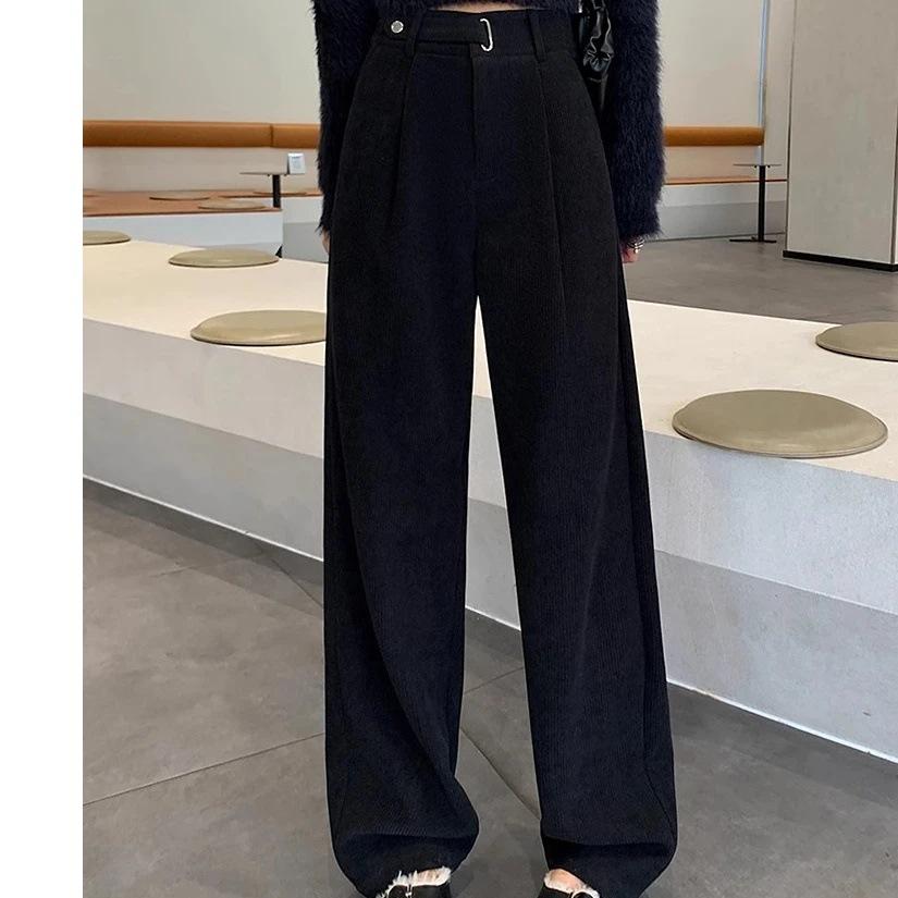 European Cotton Lint Velvet Wide-leg Pants Women's Autumn and Winter New High Waist Drape Narrow Version Woolen Pants Thickened Small Suit Pants