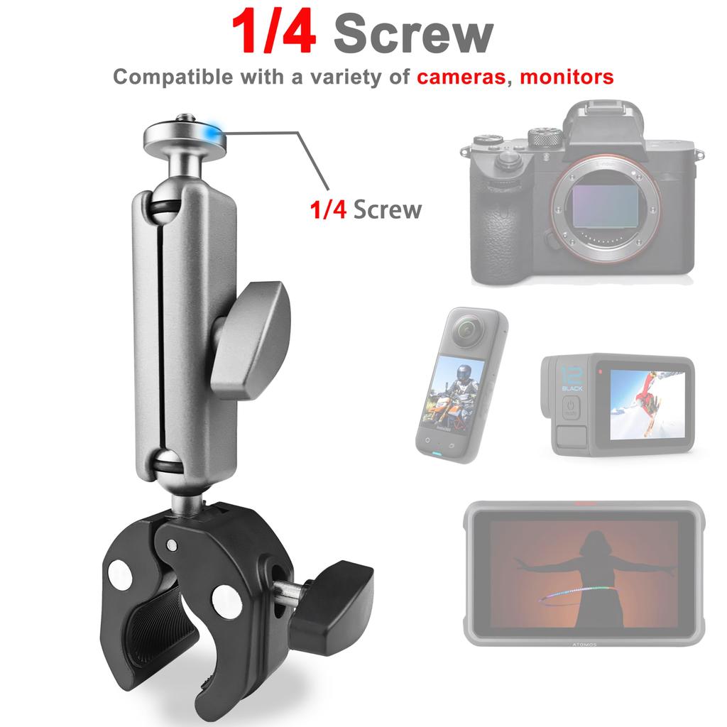 FitStill Super Rotation Angle Action Camera Clamp with Double Ball Head Design and Aluminum Alloy Bicycle and Motorcycle Clip Mount for Go Pro Hero