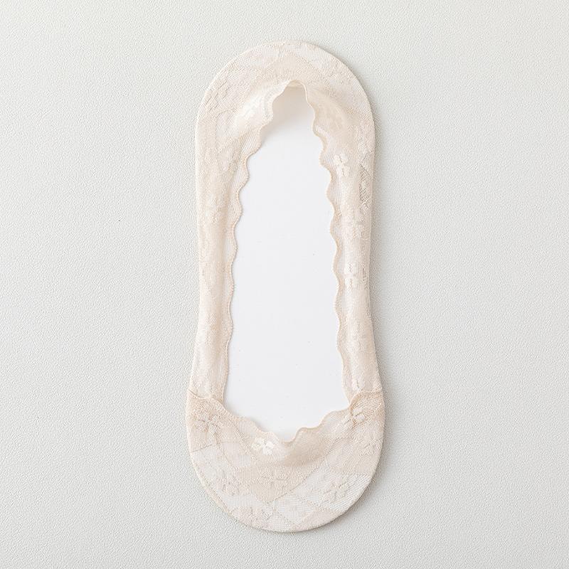 5 Pairs of Women's Spring Summer Thin Non Slip Shallow Mouth Invisible Lace Pure Cotton Sole Wicking Socks