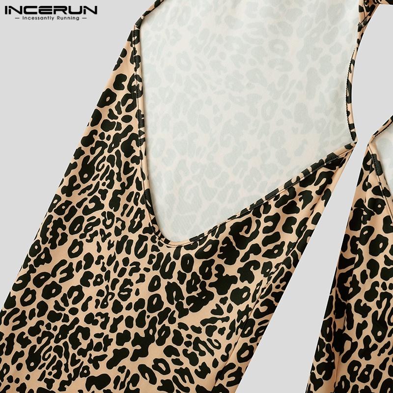 INCERUN Pánské elastické kalhotky s výřezy, leopardí vzor, na párty, do klubu, dlouhé kalhoty