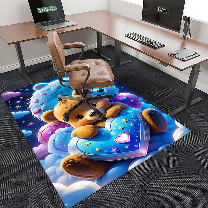 1pc Anime Teddy Bear Heart Chair Mat - Cute Office Rug with Hearts and Stars, Non-Slip Carpet for Desk Chairs, Perfect Gift for Anime Lovers, Suitable